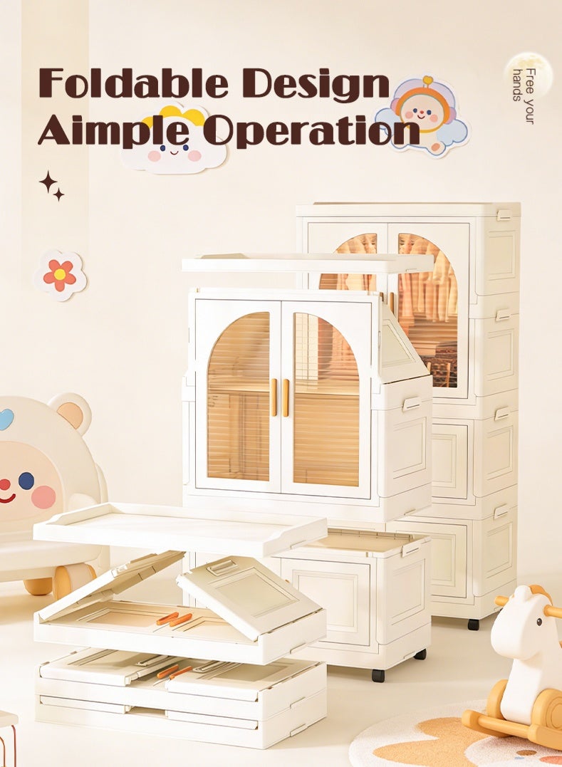 خزانة ملابس أطفال قابلة للتكديس، خزانة ملابس أطفال محمولة قابلة للطي مزودة بعجلات، خزانة تخزين كبيرة السعة مصنوعة من مادة البولي بروبيلين لغرفة النوم - Image 3